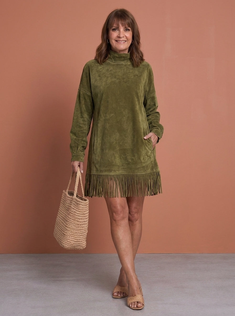 Gabrielle | Vestido con Cuello Alto y Flecos
