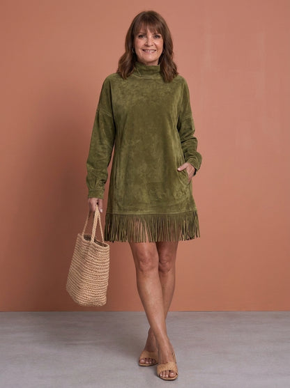 Gabrielle | Vestido con Cuello Alto y Flecos