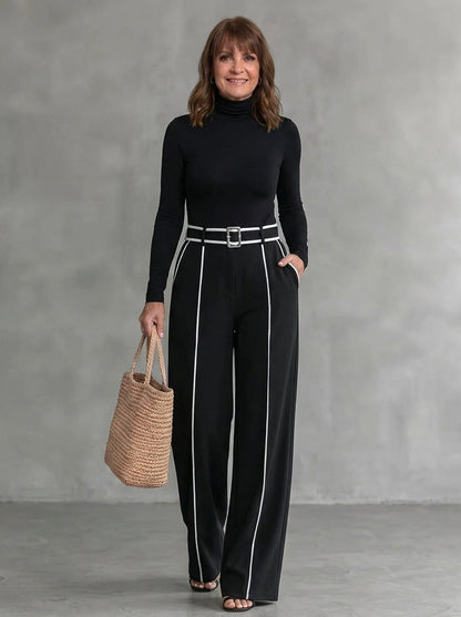Emma | Conjunto Elegante con Cuello Alto y Pantalón Ancho