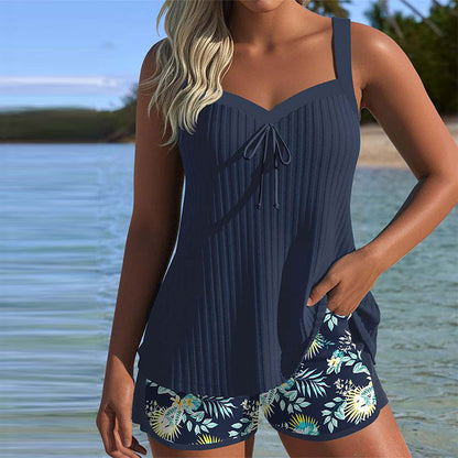 ALBA™ | Tankini Rayado de Dos Piezas Corto de Playa