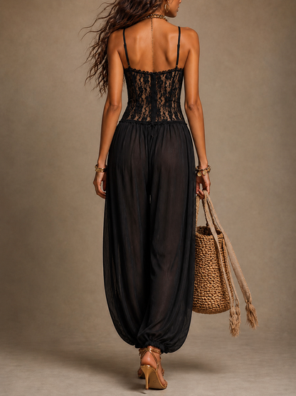MONO SERENA  | MONO HALTER CON ENCAJE FLUIDO