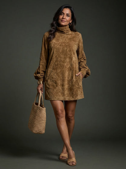 Bibiane | Mini Vestido Oversize de Ante con Cuello Alto