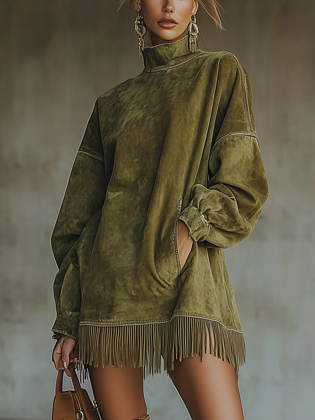 Gabrielle | Vestido con Cuello Alto y Flecos