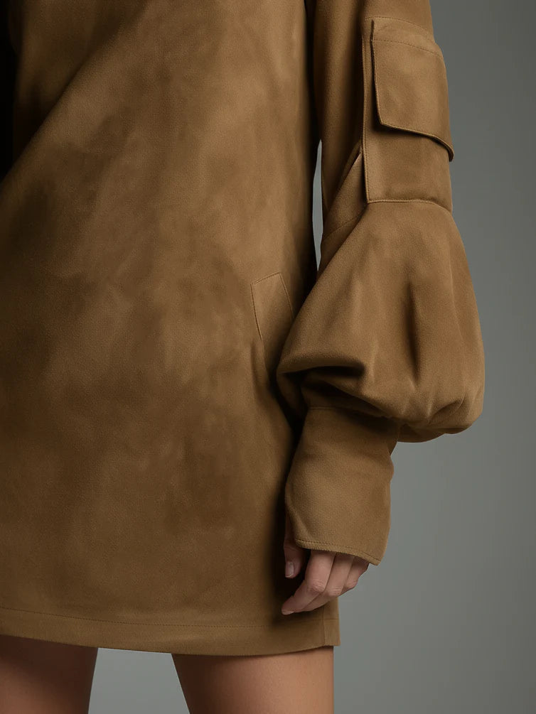 Bibiane | Mini Vestido Oversize de Ante con Cuello Alto
