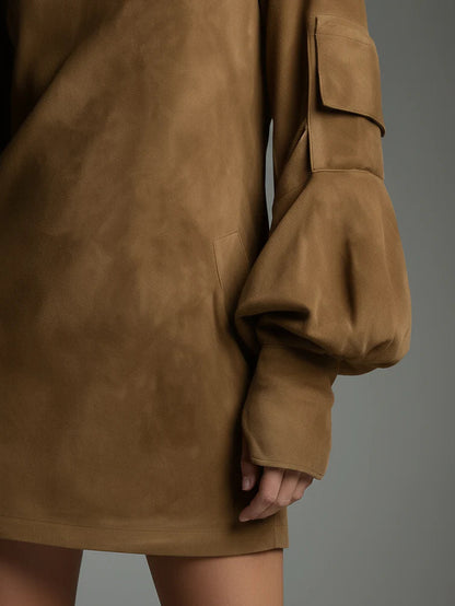 Bibiane | Mini Vestido Oversize de Ante con Cuello Alto