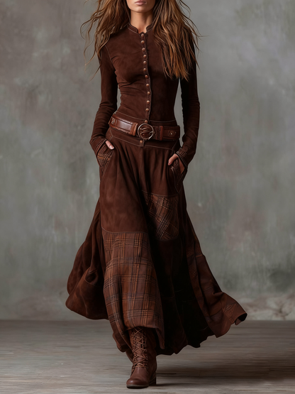 Élise | Maxi Vestido de Ante con Cinturón
