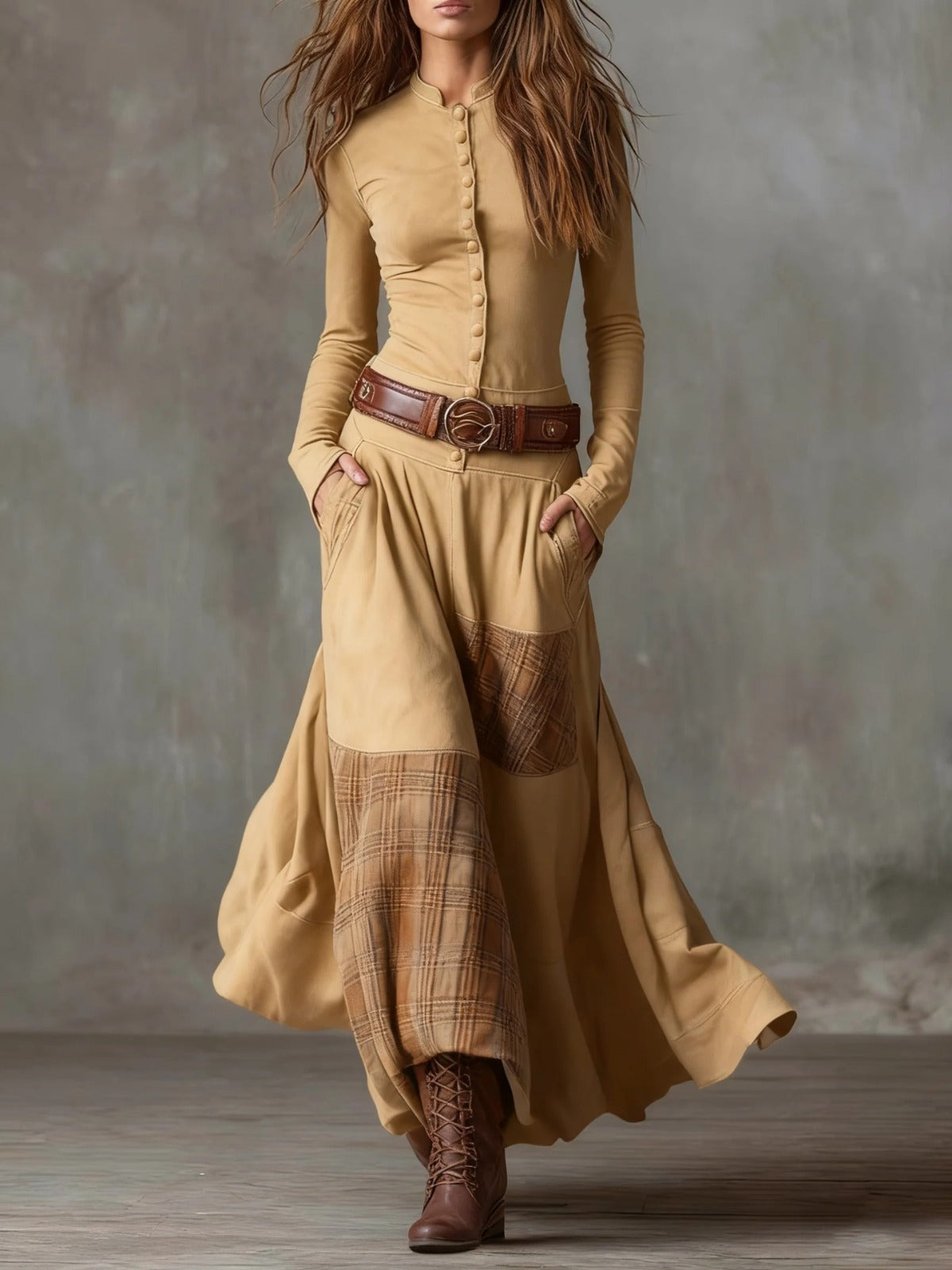Élise | Maxi Vestido de Ante con Cinturón